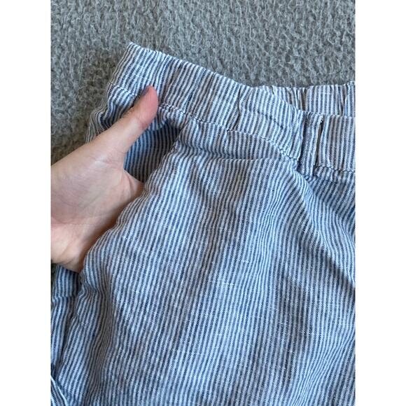 Quince Pants Large Linen Striped Cropped Pull On Stretch Straight Blue Beach - Picture 4 of 14